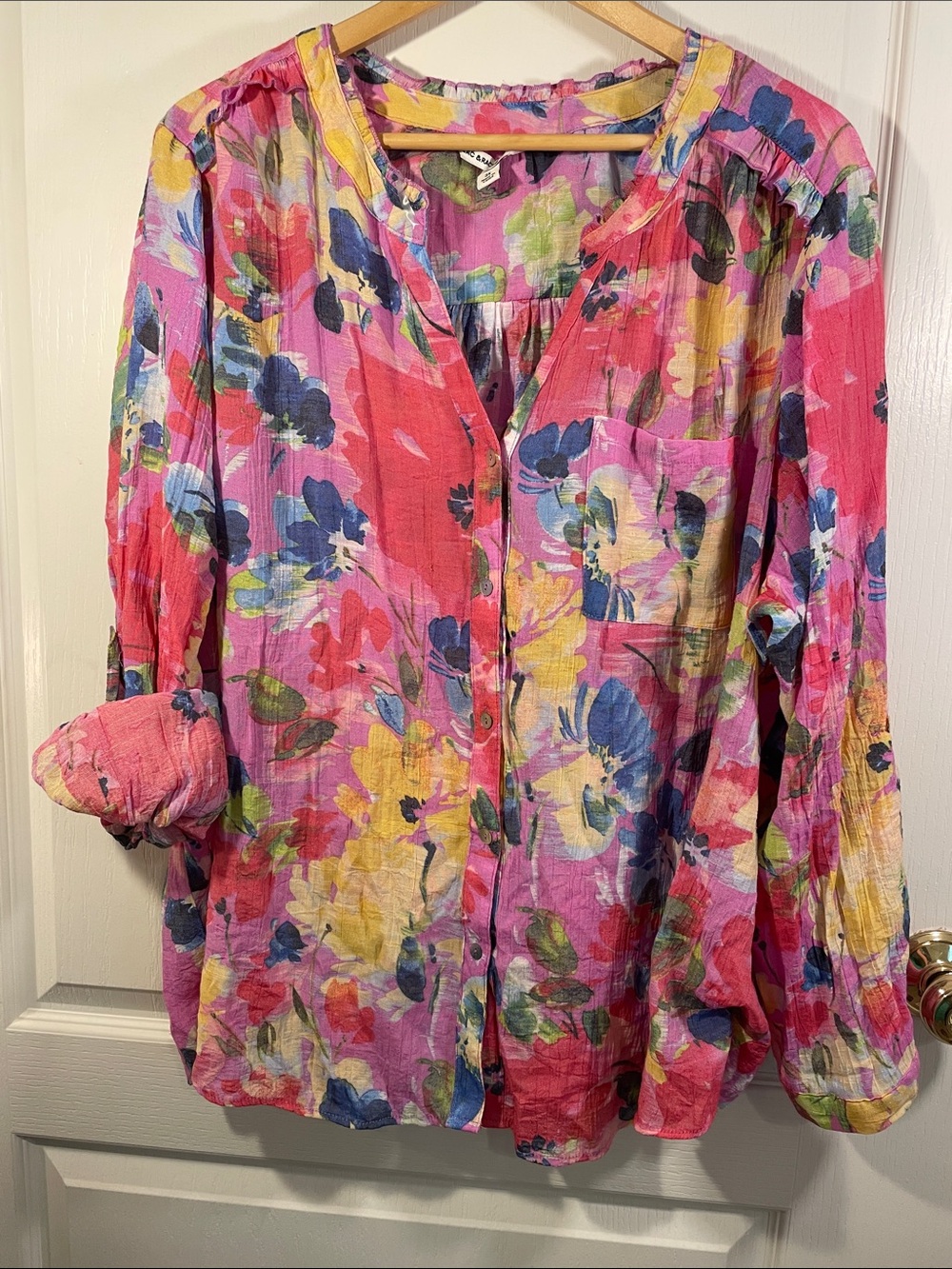 Zac & Rachel Pink Floral Button-Front Blouse